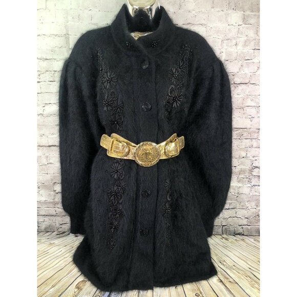 Vtg Lee Sands Embellished Angora Rabbit fur Sweater Jacket plus sz‎ one - Picture 2 of 9